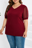 Casual Solid Mesh V Neck Plus Size Tops