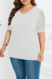 Casual Solid Mesh V Neck Plus Size Tops