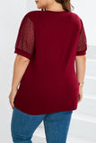 Casual Solid Mesh V Neck Plus Size Tops