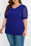 Casual Solid Mesh V Neck Plus Size Tops