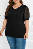 Casual Solid Mesh V Neck Plus Size Tops