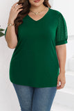 Casual Solid Mesh V Neck Plus Size Tops