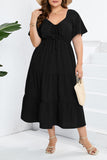 Sweet Elegant Solid Pocket Frenulum V Neck A Line Plus Size Dresses