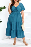 Sweet Elegant Solid Pocket Frenulum V Neck A Line Plus Size Dresses