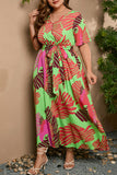 Vintage Elegant Geometric Print Bandage V Neck Printed Dress Plus Size Dresses(7 Colors)