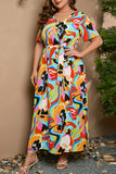 Vintage Elegant Geometric Print Bandage V Neck Printed Dress Plus Size Dresses