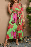 Vintage Elegant Geometric Print Bandage V Neck Printed Dress Plus Size Dresses