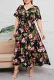 Vintage Elegant Geometric Print Bandage V Neck Printed Dress Plus Size Dresses