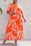 Vintage Elegant Geometric Print Bandage V Neck Printed Dress Plus Size Dresses