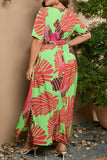 Vintage Elegant Geometric Print Bandage V Neck Printed Dress Plus Size Dresses(7 Colors)