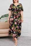 Vintage Elegant Geometric Print Bandage V Neck Printed Dress Plus Size Dresses