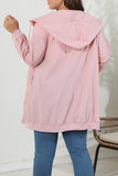Casual Solid Draw String Zipper Hooded Collar Plus Size Overcoat