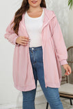 Casual Solid Draw String Zipper Hooded Collar Plus Size Overcoat