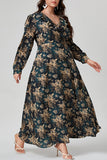 Vintage Elegant Floral V Neck A Line Plus Size Dresses