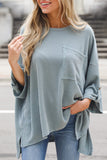 Casual Solid Pocket O Neck Tops