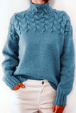 Casual Solid Weave Turtleneck Tops