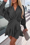 Sweet Elegant Solid Flounce V Neck A Line Dresses(5 Colors)