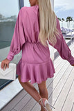 Sweet Elegant Solid Flounce V Neck A Line Dresses(5 Colors)