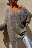 Casual Solid Weave V Neck Sweaters