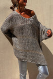 Casual Solid Weave V Neck Sweaters