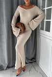 Elegant Solid V Neck One Step Skirt Dresses