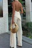 Casual Simplicity Solid Fold Asymmetrical Halter Sleeveless Two Pieces