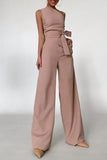 Elegant Solid Frenulum Oblique Collar Straight Jumpsuits(No Belt)