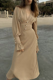 Elegant Simplicity Solid Buttons V Neck A Line Dresses