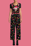 Casual Wapiti Snowflakes Christmas Tree Printed Patchwork Square Collar Loose Jumpsuits