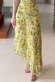 Casual Floral Fold Oblique Collar Irregular Dress Dresses