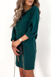 Elegant Solid With Bow Zipper O Neck Pencil Skirt Dresses