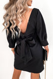 Elegant Solid With Bow Zipper O Neck Pencil Skirt Dresses