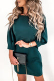 Elegant Solid With Bow Zipper O Neck Pencil Skirt Dresses