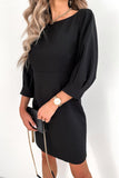 Elegant Solid With Bow Zipper O Neck Pencil Skirt Dresses