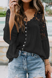 Sexy Solid Lace Buttons V Neck Tops