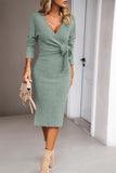 Celebrities Elegant Solid Frenulum V Neck One Step Skirt Dresses