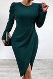 Elegant Solid Slit Asymmetrical O Neck Irregular Dress Dresses