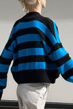 Street Striped Contrast Weave V Neck Outerwear
