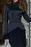 Celebrities Elegant Solid Pleated Half A Turtleneck Pleated Dresses