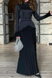 Celebrities Elegant Solid Pleated Half A Turtleneck Pleated Dresses