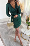 Sexy Solid Tassel Sequins V Neck Wrapped Skirt Dresses(4 Colors)