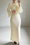 Street Solid Patchwork Pleated O Neck Long Dress Dresses(4 Colors)