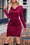 Elegant Solid Fold U Neck Wrapped Skirt Dresses