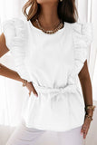 Sweet Simplicity Solid Bandage Flounce O Neck Tops