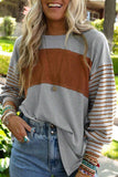 Casual Color Block Contrast O Neck Tops