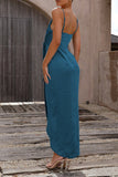 Sexy Solid Frenulum Fold V Neck Sling Dress Dresses