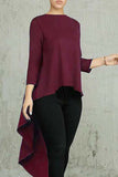 Casual Simplicity Solid Asymmetrical O Neck Tops(3 Colors)