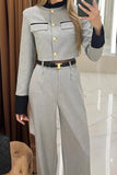 British Style Elegant Solid Pocket Buttons Without Belt O Neck Long Sleeve Two Pieces（No Belt）