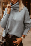 Casual Solid Buttons Turtleneck Tops(3 Colors)