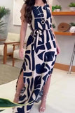 Casual Geometric Print Pocket Frenulum Slit O Neck Sleeveless Dress Dresses